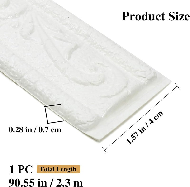 WADILE حافة جدارية ثلاثية الأبعاد 90" x 1.57"، قالب لاصق ذاتي، حدود ورق جدران مرنة من PVC للجدران، المرايا، القوائم، خطوط التمييز - أبيض - Image 2